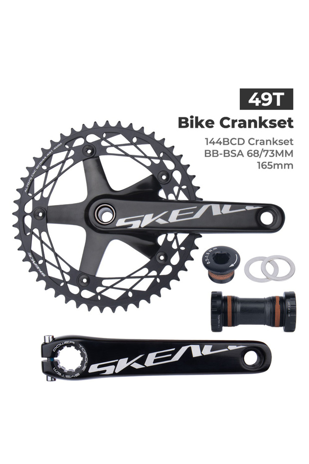 BSA 165mm Black 49T SKEACE Alumnium Alloy Crankset Fixed Gear Bicycle Crank 165mm 144BCD 49T Hollowt