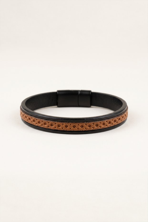 Textured Striped Men's Leather Bracelet Two-Color Design