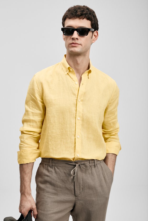 Pitaya Men's Linen Shirt Comfort Fit Yellow