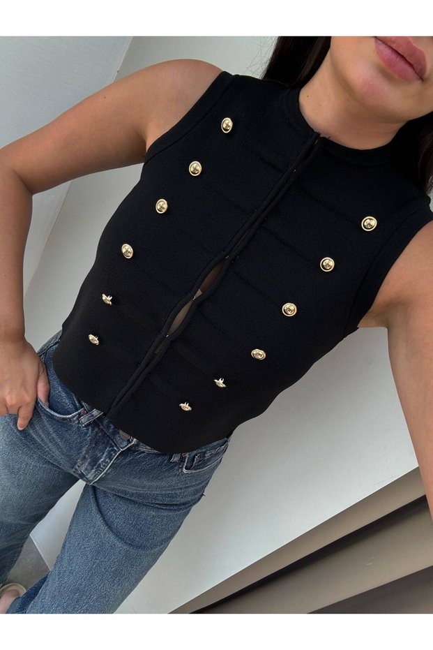 Gold Buttoned Vest Blouse