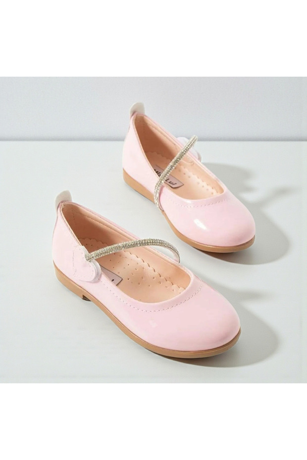 Girls' Stylish Ballet Flats with Pink Stone-Embedded Orthopedic Soles