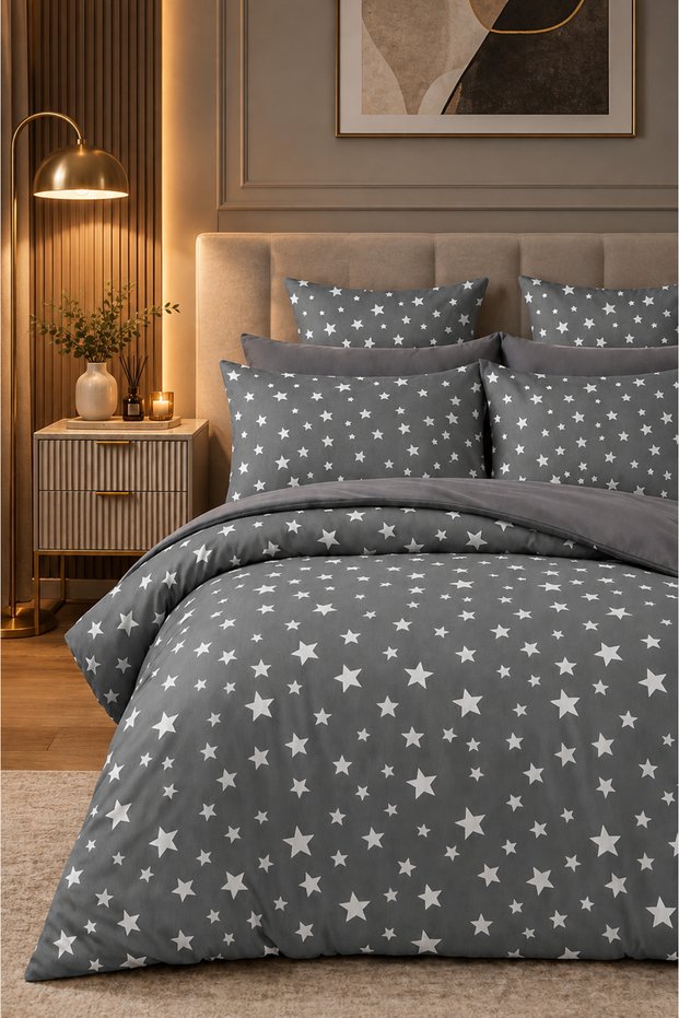 Single Duvet Cover Set with Elastic Sheet Starry Gray White