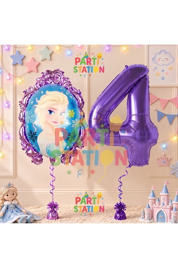 Frozen Balloon 4 Year Old Birthday Set Frozen Elsa Concept Balloon and Purple Number Balloon Birthday Set