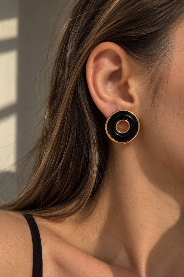 Gold Black Hoop Earrings