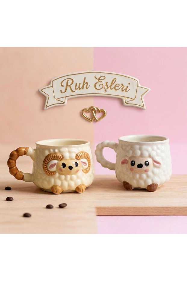 Special for Lovers, Set of 2 Relief Pattern Ceramic Mugs for Your Spouse and You. 2D and 320 ml