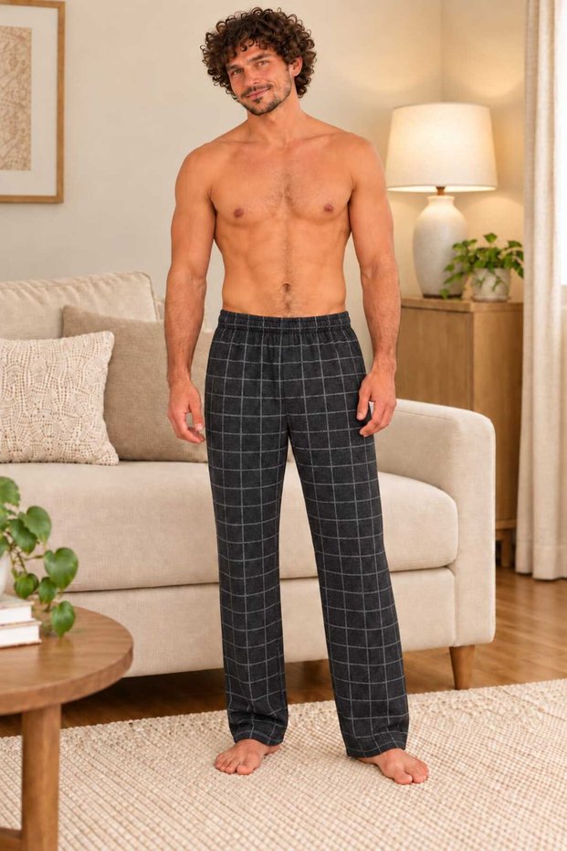 Men's Anthracite Color Plaid Patterned Bottom Pajamas