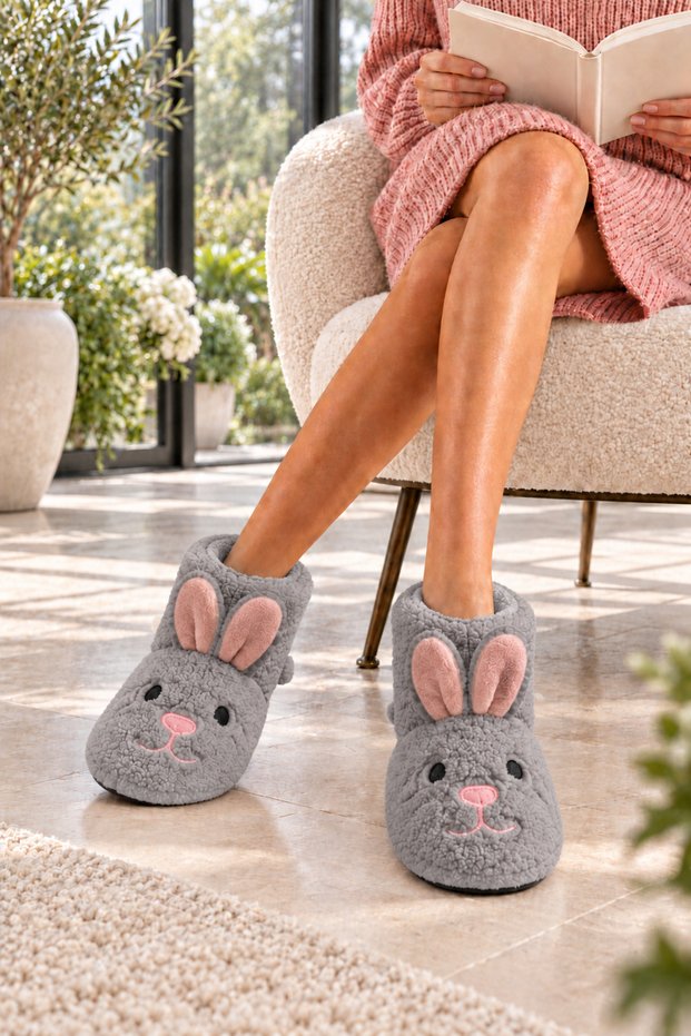 Women's Warm Lined Rabbit Pattern Slippers Home Boots Home Shoes New Year Christmas