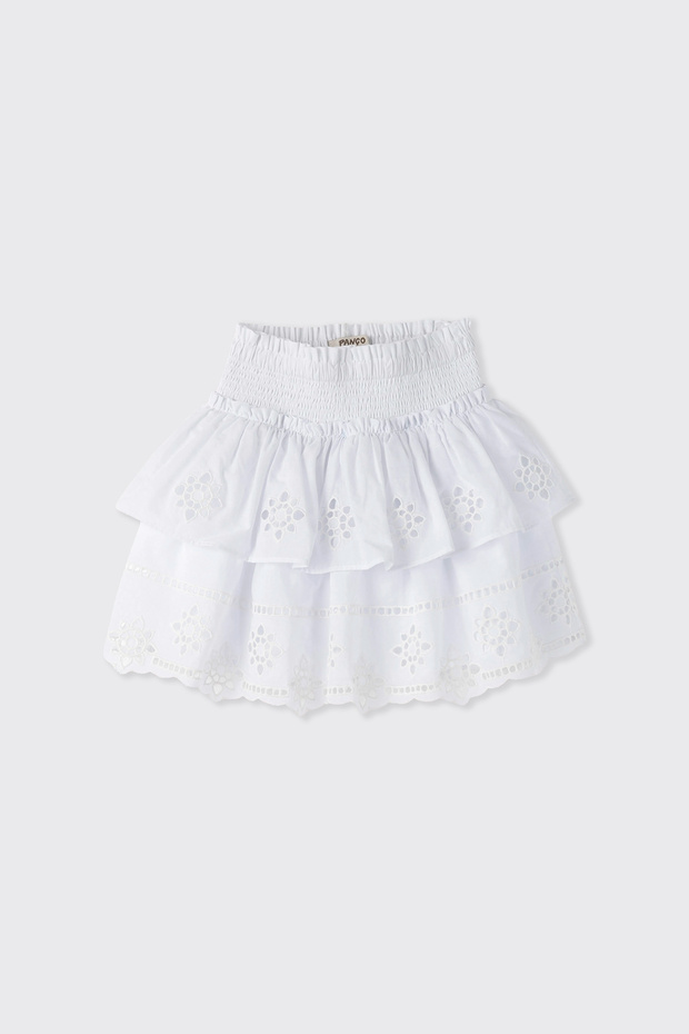 Girl's Gathered Waist Fisto White Skirt