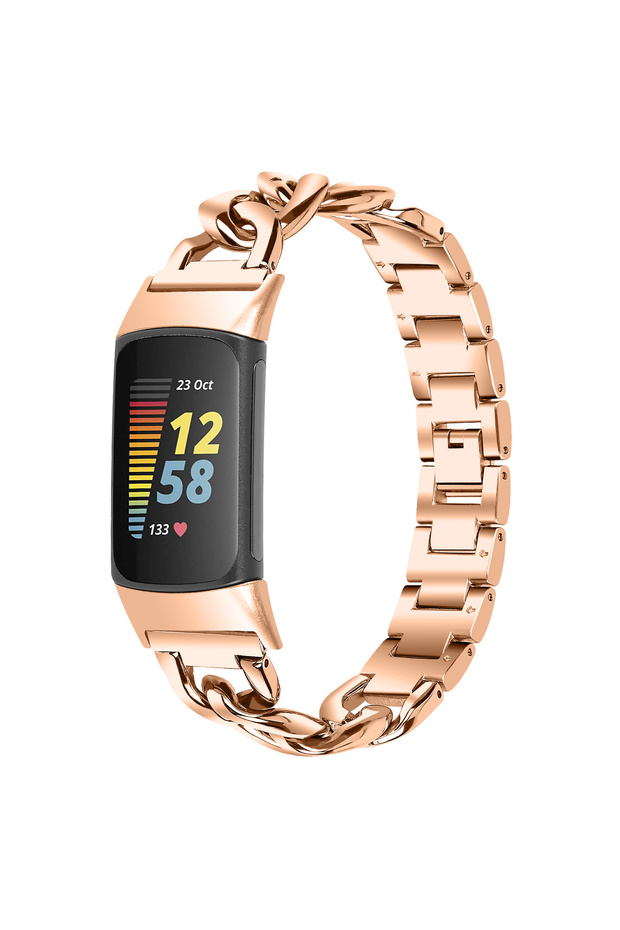 Fitbit Charge 5 6 Rose gold Metal Strap for Fitbit Charge 6 and 5 Metal Adjustable Wristband Band Ac