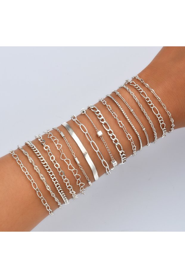 AYA6580702 16pcs Fashion Boho Twist Chain Bracelet Set for Women Punk Gold Silver Color Adjustable C
