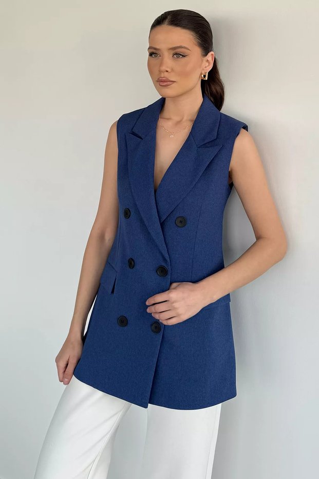 Women's Double-Breasted Collared Lined Vest