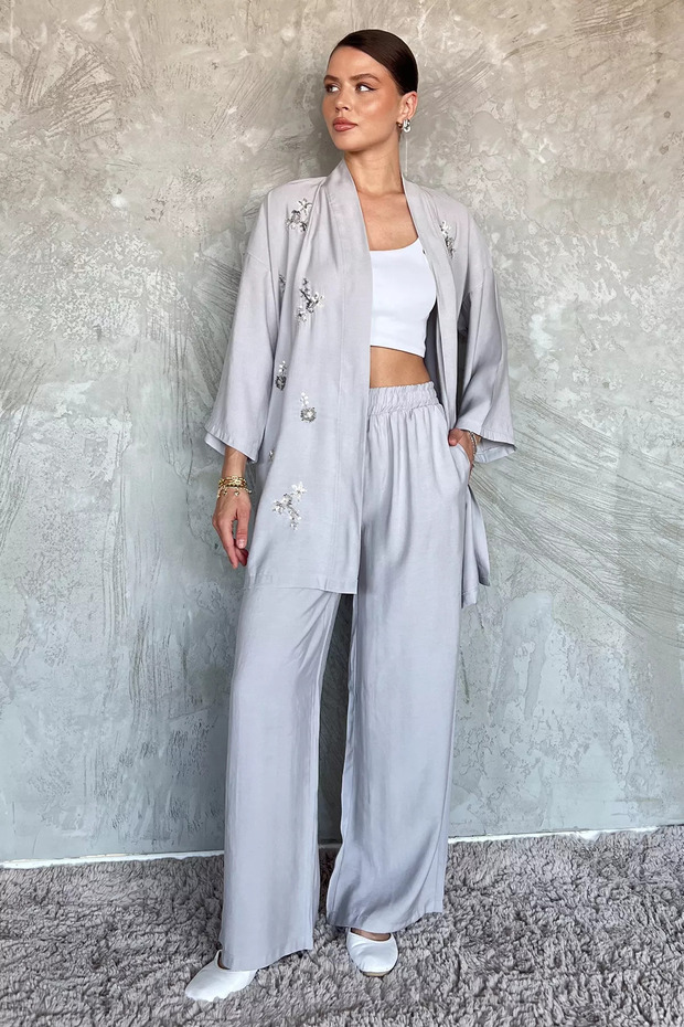 Stoned Kimono Pants Double Set