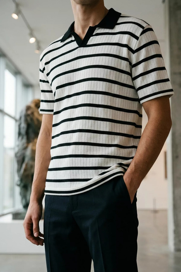 Men's Polo Collar Patterned T-Shirt