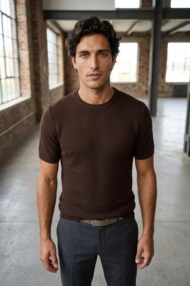 Men's Crew Neck Patterned Knitwear T-Shirt