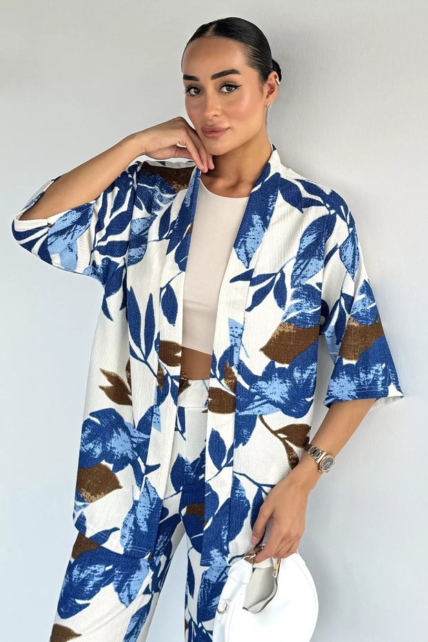 Women's Patterned Kimono Pants Double Set