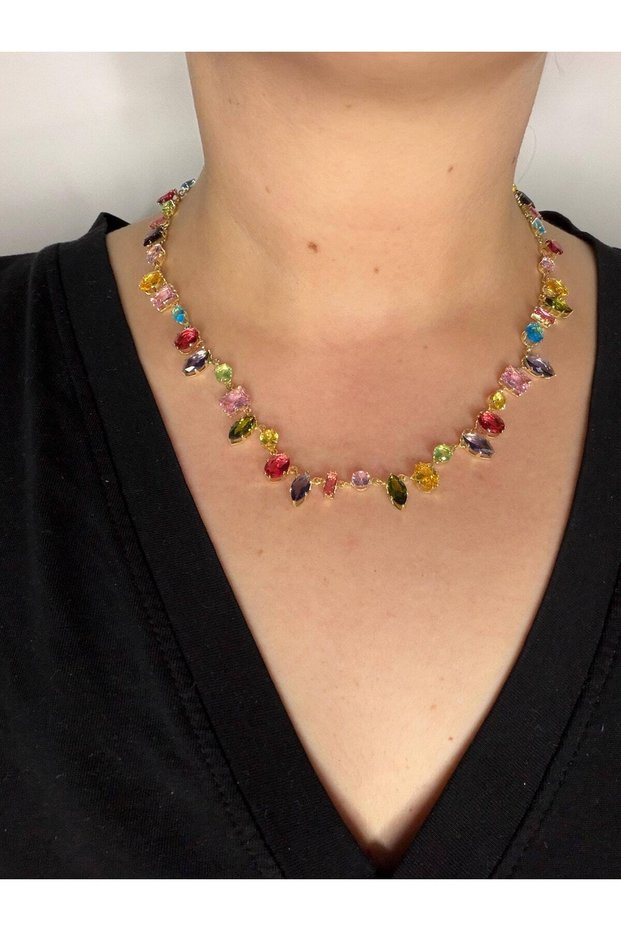 Multicolored Zircon Stone Glamorous Women's Necklace - Gold Color