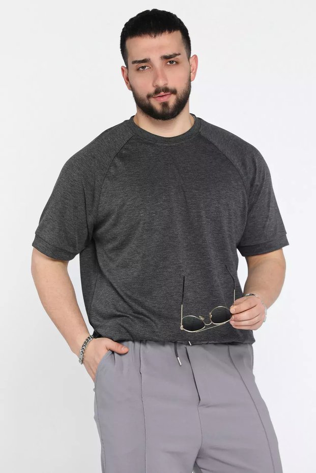 Men's Crew Neck Self-Patterned Emblem Detailed T-Shirt