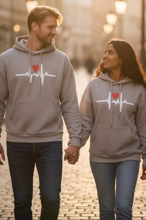 Printed Hooded Lover's Combination Double Sweatshirt (Available in Sizes S-M-L.)