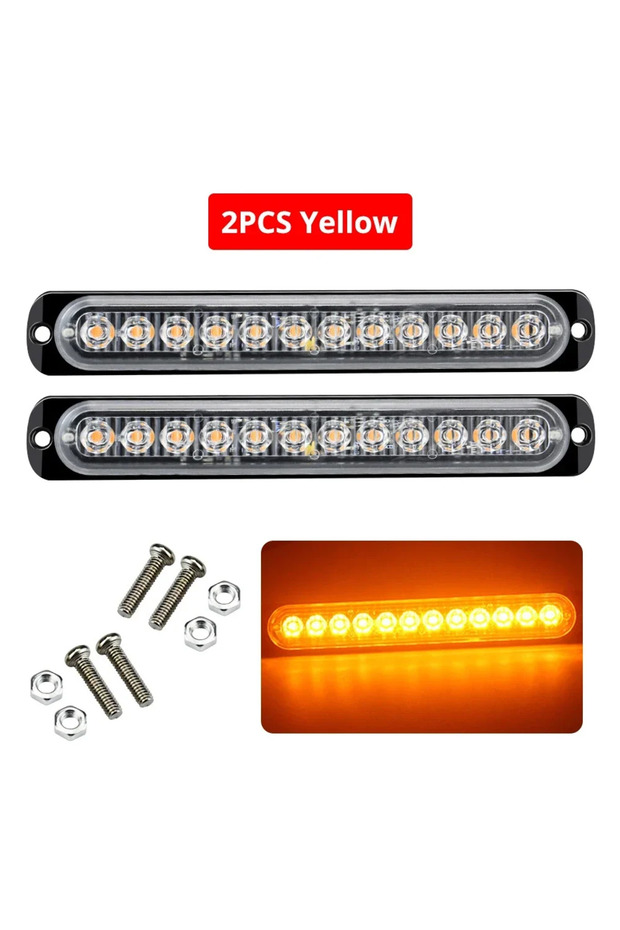 Yellow 2X Truck Side Lights Long Strip IP65 Waterproof Ultra Thin Flash 12LED Strobe Signal Warning