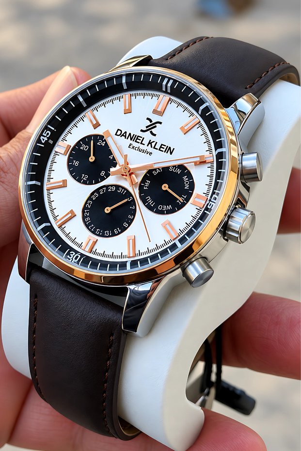 Exclusive Functions Active Coffee Leather Cord Steel Case Men Wrist Watch 3 Atm Sddk066