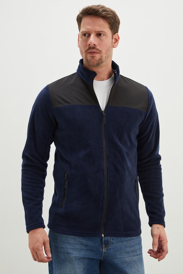Zippered Parachute Fabric Detailed Stand Collar Fleece Jacket