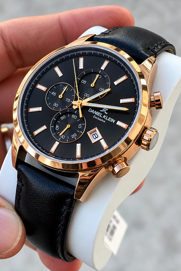 Exclusive Black Leather Cord Steel Case Men's Wrist Watch 3 Atm Sddk063