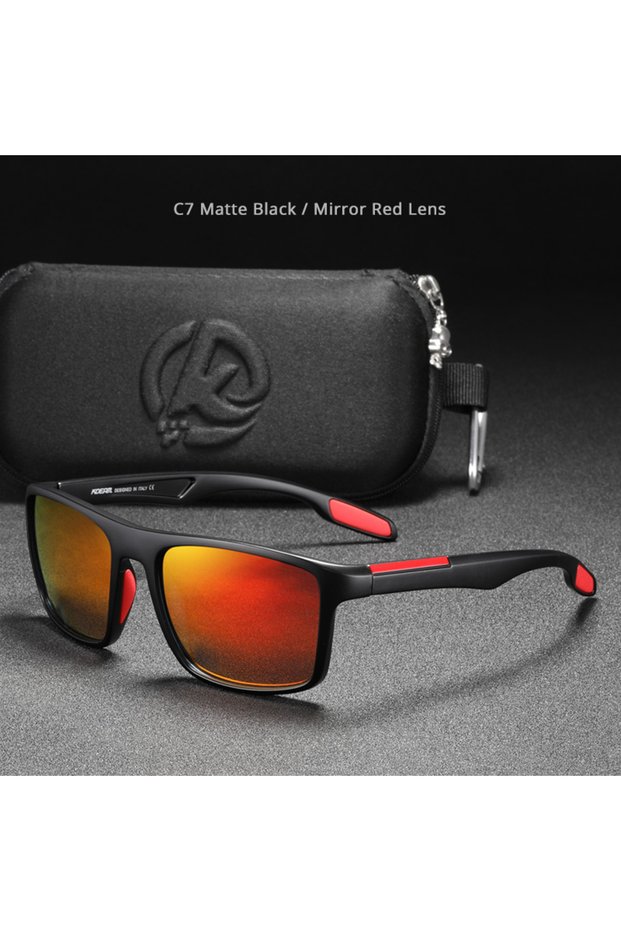 C7 Red Lens KDEAM Rectangular Ultra Light Sports Sunglasses Men Polarized TAC 1.1mm Thickness Lens D