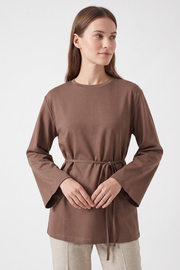 Lace-Up Combed Cotton Blouse 13071 - Vi̇zon