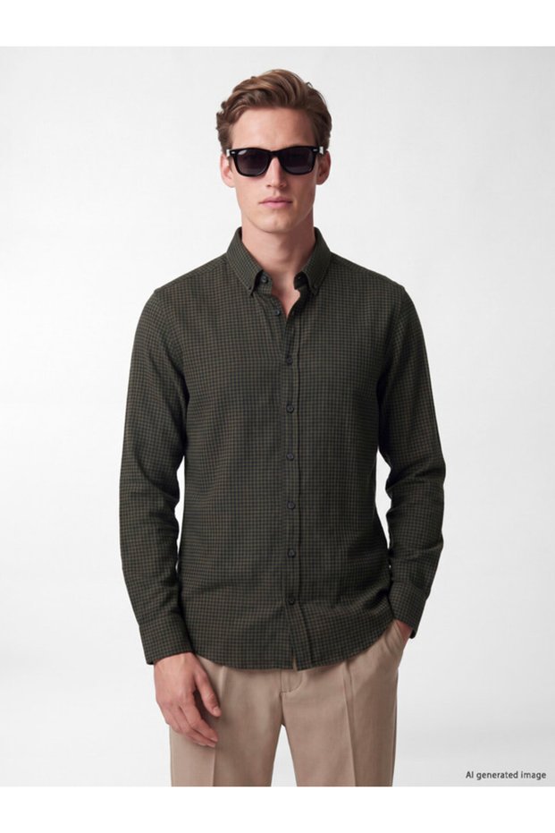 I Standart Fit Checkered Embroidered Men's Lumberjack Shirt from Freezen Store