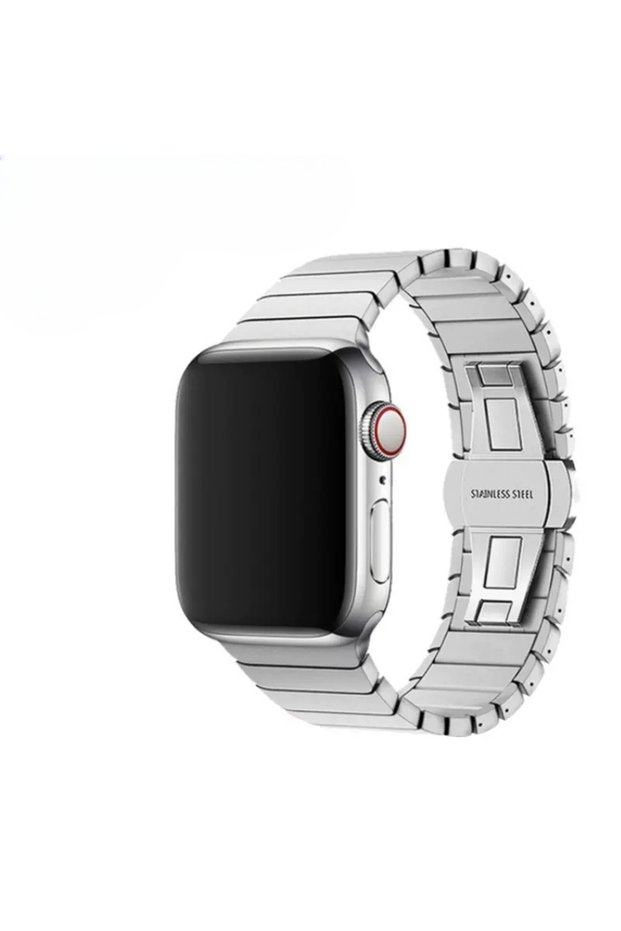 42 44 45 46 49 silver Solid Stainless Steel Strap for Apple Watch Series Butterfly Buckle One Bead L
