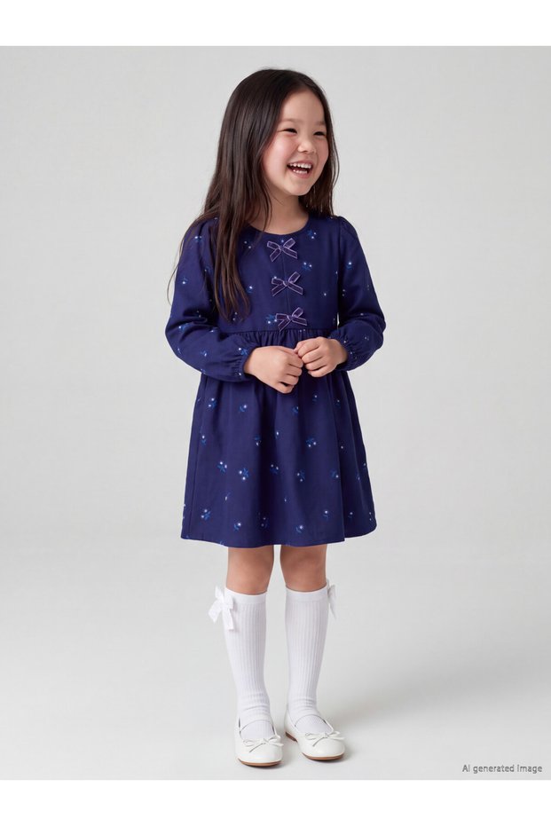 Quality Pieces from Çelebi Store: Bowknot Printed Girl's Dress