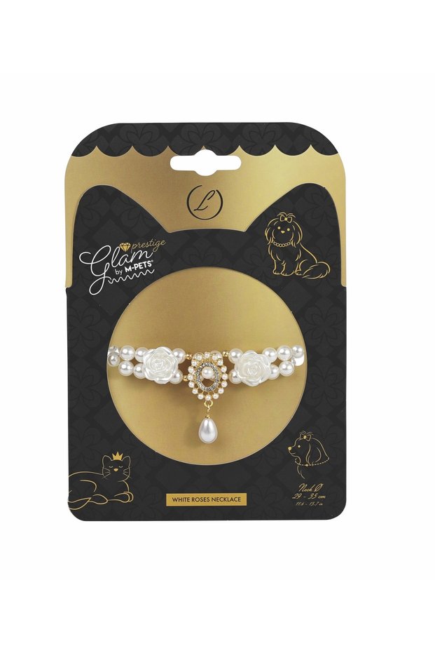 Glam Prestige White Roses Cat and Dog Necklace L