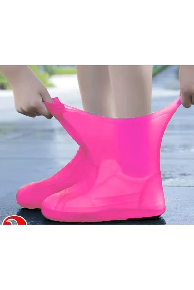 pink 1 Pair Silicone WaterProof Shoe Covers Lip-resistant Rubber Rain Boot Rain Gear Overshoes Acces