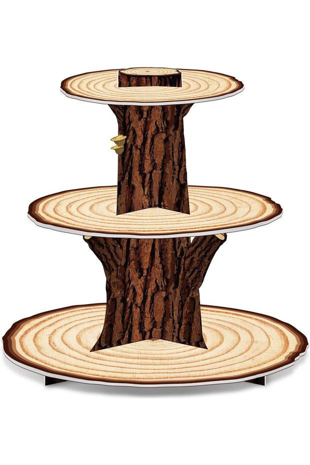 brown Wooden Cupcake Stand Decoration 3 Tier Western Party Cake Holder Woodland Baby Shower Rustic W