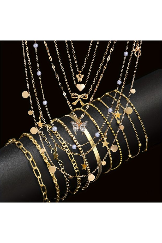 AYA6574801 17pcs Fashion Minimalist Jewelry Set For Women Vintage Twist Snake Bone Heart Butterfly S