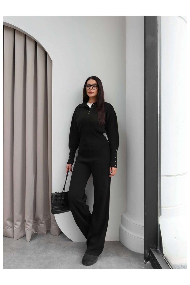 Polo Collar Knitwear Double Set