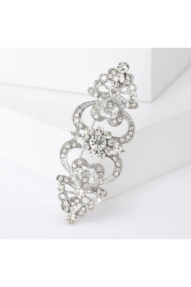 Silvery3807 Trendy Rhinestones Bridals Brooches for Women Unisex Flower Design Pins Banquets Party B