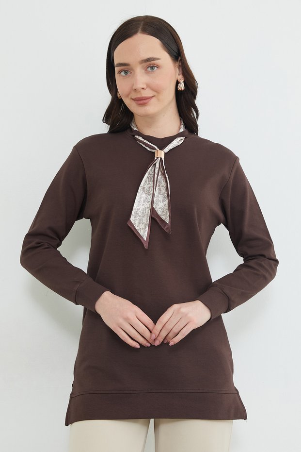 Fullamodest Scarf Detailed Crew Neck Tunic