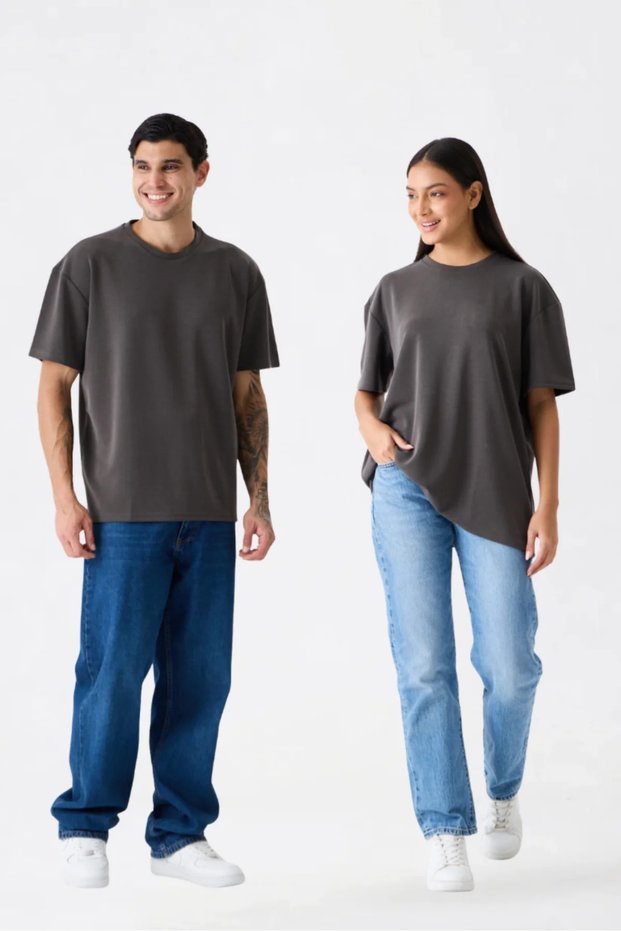 Gray Premium Oversize Basic T-Shirt – Silky Textured Special Cupra Interlock Fabric