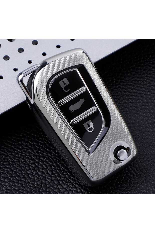 Silver TPU Carbon Filber Car Key Case Cover for Toyota Auris Corolla Avensis Verso Yaris Aygo Scion