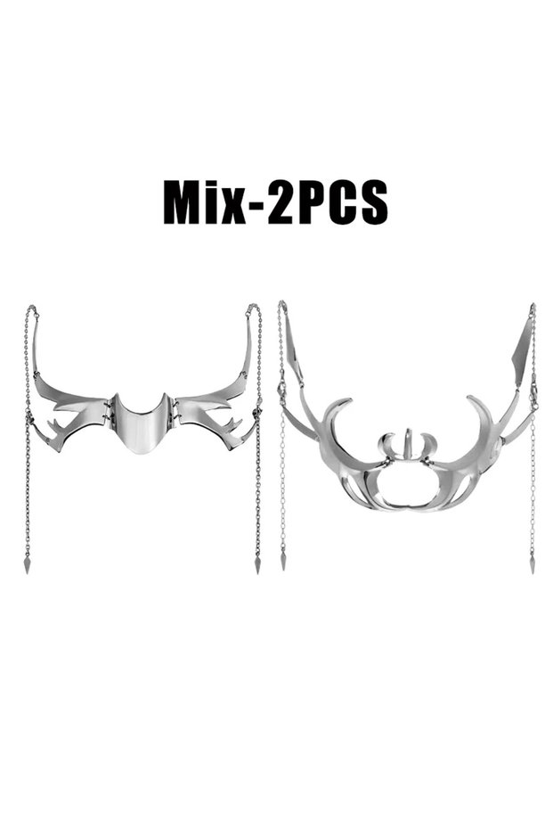 MIX-2PCS Exaggerate Cyberpunk Luxury Women Mask Fashion Metal Chain Nose Face Ornament Trendy Jewelr