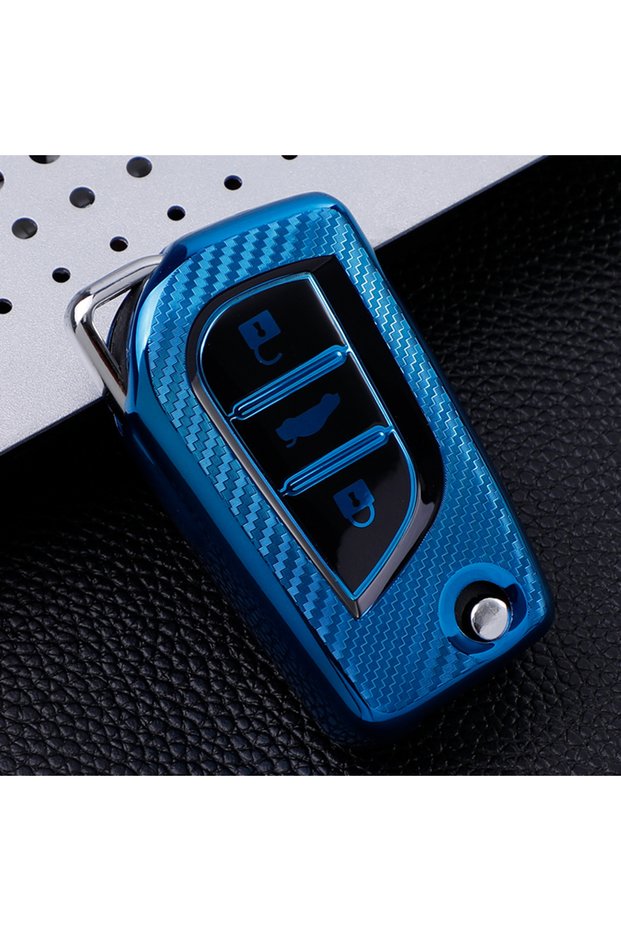 Blue TPU Carbon Filber Car Key Case Cover for Toyota Auris Corolla Avensis Verso Yaris Aygo Scion TC
