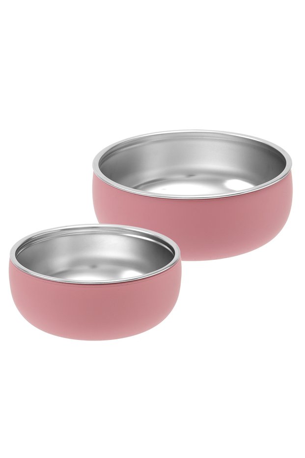 10-powder rose Color Kids 2PCS Stainless Steel Bowl Tableware Set For Baby Feeding Detachable Silico