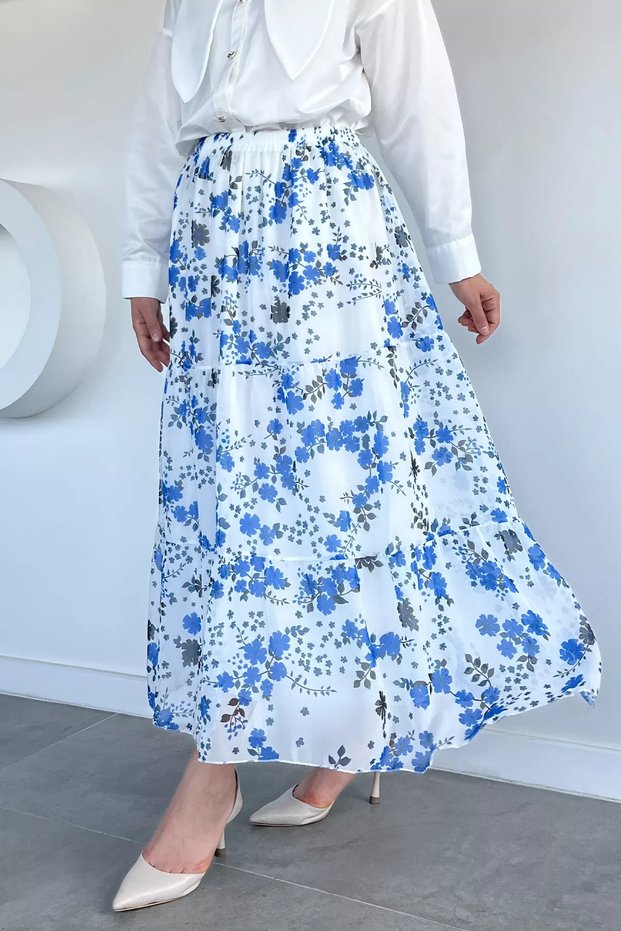 Patterned Chiffon Hijab Skirt with Elastic Waist