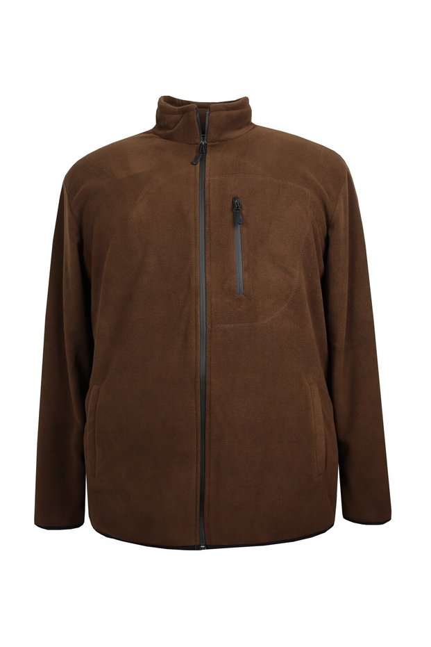 Plus Size Zippered Fleece Sweatshirt Brown