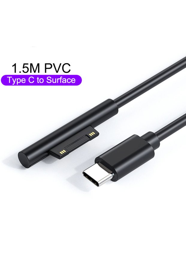 1.5M PVC PD 65W Fast Charging USB Type C Power Supply Cable for Microsoft Surface Pro 7 3 4 5 6 15V