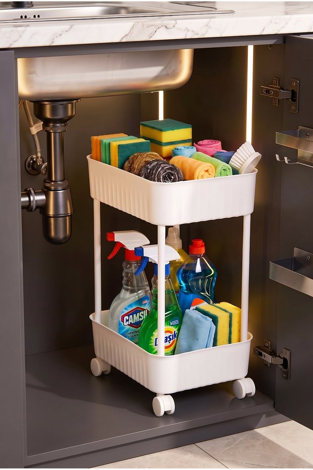Lisbon Multi-Purpose 2-Tier Bathroom Organizer Organizer with Wheels under Cabinet and under Counter
