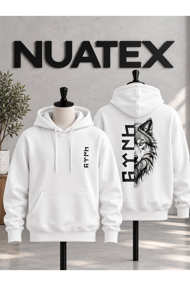 Wolf Printed Unisex 3 Thread Threaded Regular Fit Hooded Sweatshirt with Kangaroo Pocket