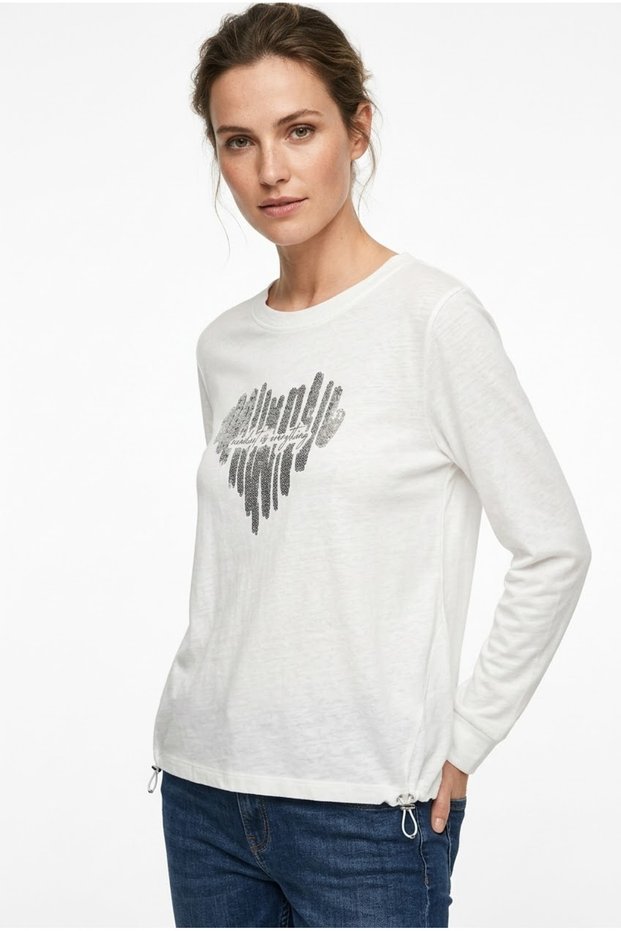 Women's Long Sleeve White Printed Basic T-Shirt
