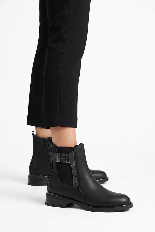 Baster Side Elastic H Buckle Women's Daily Boots Black Emerald